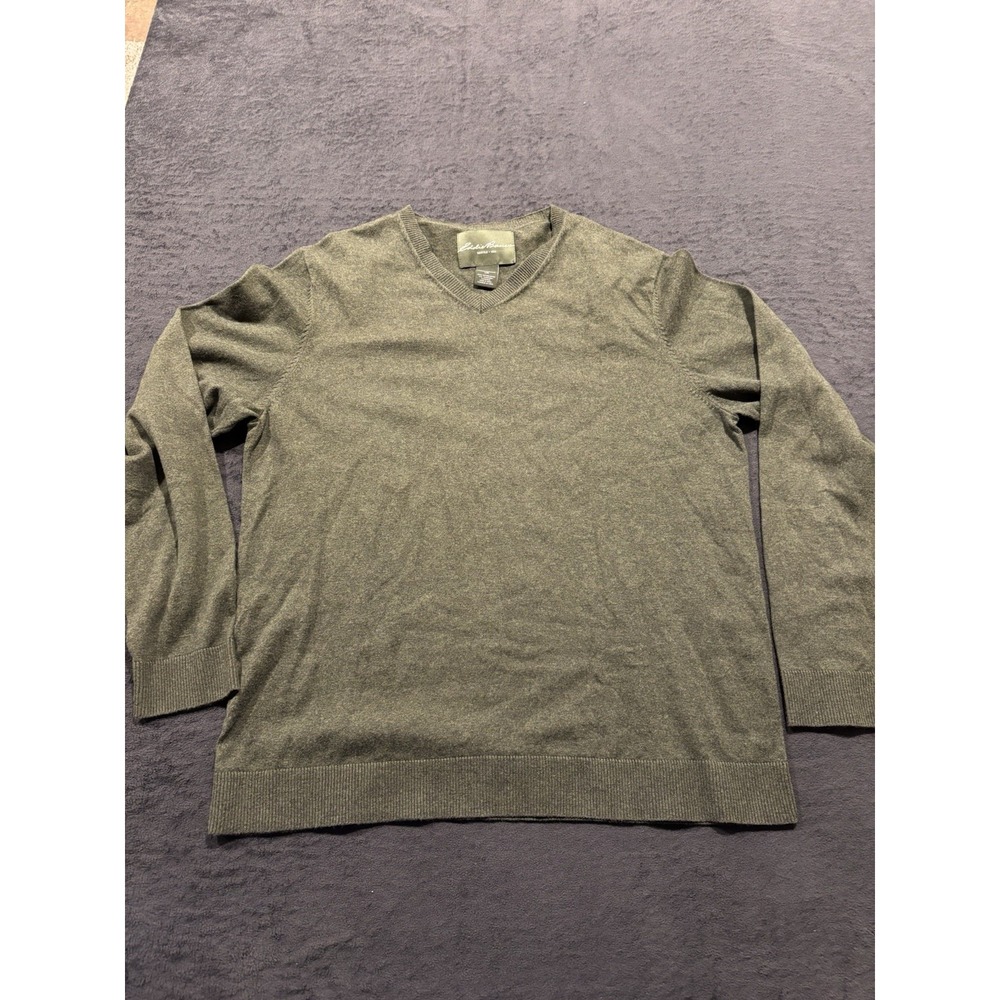 Eddie Bauer V-Neck Sweater Tall Large Green Cotton Cashmere
